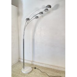 LAMPADA DA TERRA ARCO PIANTANA DESIGN ANNI 80 METALLO CROMATO MARMO FLOOR LAMP