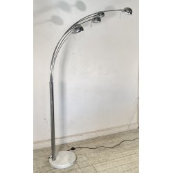LAMPADA DA TERRA ARCO PIANTANA DESIGN ANNI 80 METALLO CROMATO MARMO FLOOR LAMP