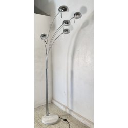 LAMPADA DA TERRA ARCO PIANTANA DESIGN ANNI 80 METALLO CROMATO MARMO FLOOR LAMP