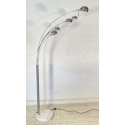 LAMPADA DA TERRA ARCO PIANTANA DESIGN ANNI 80 METALLO CROMATO MARMO FLOOR LAMP
