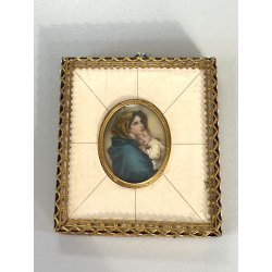 ANTICA MADONNA col BAMBINO miniatura cornice OVALE religioso copia FERRUZZI