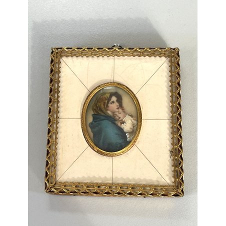 ANTICA MADONNA col BAMBINO miniatura cornice OVALE religioso copia FERRUZZI