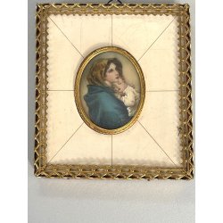 ANTICA MADONNA col BAMBINO miniatura cornice OVALE religioso copia FERRUZZI
