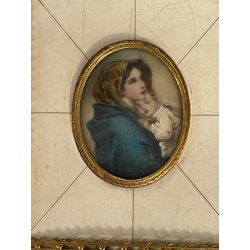 ANTICA MADONNA col BAMBINO miniatura cornice OVALE religioso copia FERRUZZI