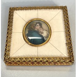 ANTICA MADONNA col BAMBINO miniatura cornice OVALE religioso copia FERRUZZI