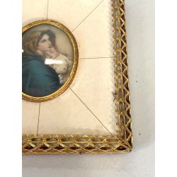 ANTICA MADONNA col BAMBINO miniatura cornice OVALE religioso copia FERRUZZI