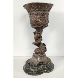 ANTICO CALICE CELEBRATIVO BRONZO epoca '800 SCULTURA SCENE MITOLOGICHE TRITONE