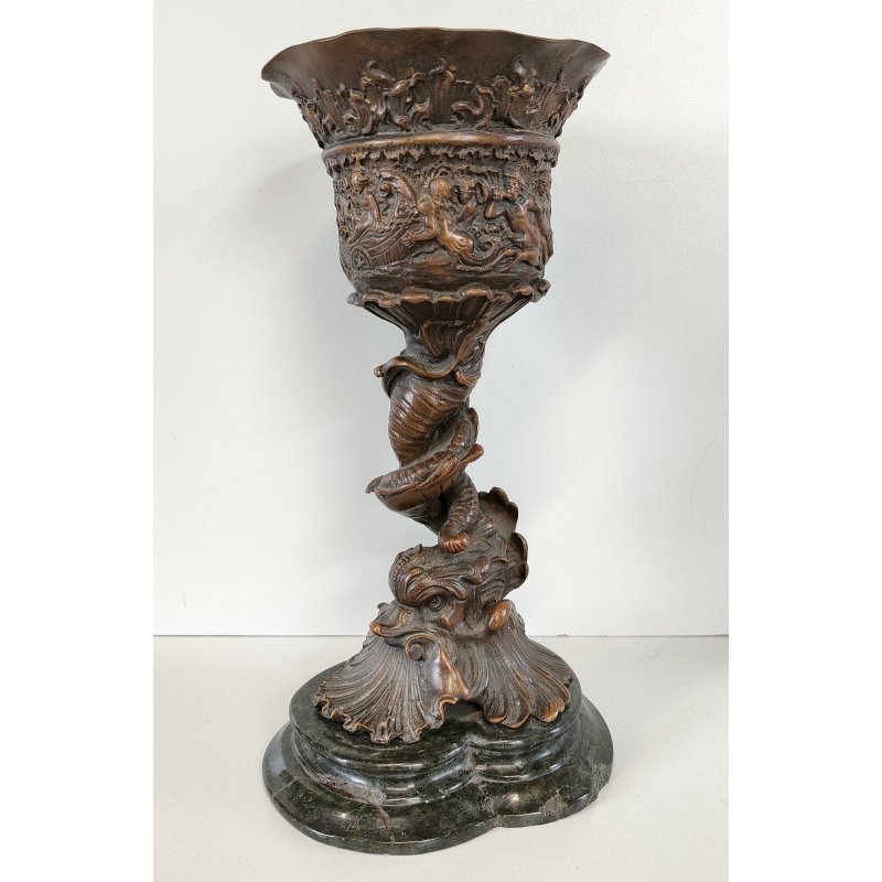 ANTICO CALICE CELEBRATIVO BRONZO epoca '800 SCULTURA SCENE MITOLOGICHE TRITONE
