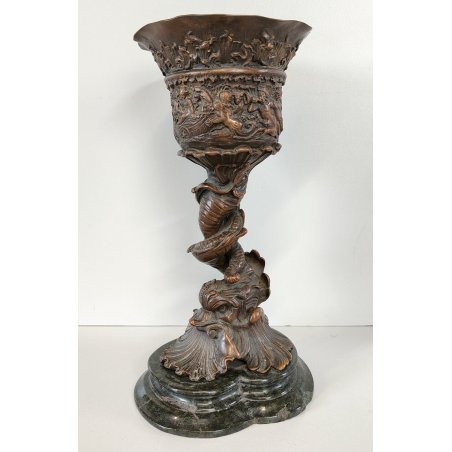 ANTICO CALICE CELEBRATIVO BRONZO epoca '800 SCULTURA SCENE MITOLOGICHE TRITONE