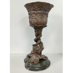 ANTICO CALICE CELEBRATIVO BRONZO epoca '800 SCULTURA SCENE MITOLOGICHE TRITONE