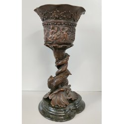 ANTICO CALICE CELEBRATIVO BRONZO epoca '800 SCULTURA SCENE MITOLOGICHE TRITONE