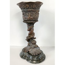 ANTICO CALICE CELEBRATIVO BRONZO epoca '800 SCULTURA SCENE MITOLOGICHE TRITONE