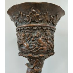 ANTICO CALICE CELEBRATIVO BRONZO epoca '800 SCULTURA SCENE MITOLOGICHE TRITONE
