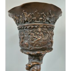 ANTICO CALICE CELEBRATIVO BRONZO epoca '800 SCULTURA SCENE MITOLOGICHE TRITONE