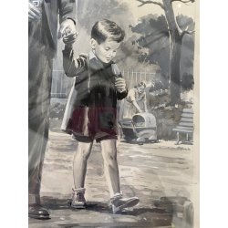 TAVOLA ORIGINALE ILLUSTRAZIONE TEMPERA CARTA Enzo Magni (Ingam) EPOCA 1950