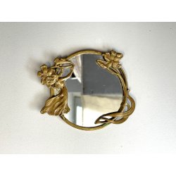 ANTICA piccola SPECCHIERA Art Nouveau LIBERTY da borsetta toeletta OTTONE 1920