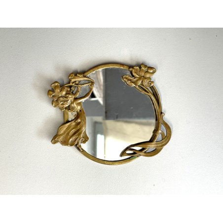 ANTICA piccola SPECCHIERA Art Nouveau LIBERTY da borsetta toeletta OTTONE 1920