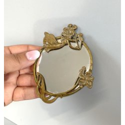ANTICA piccola SPECCHIERA Art Nouveau LIBERTY da borsetta toeletta OTTONE 1920
