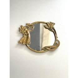 ANTICA piccola SPECCHIERA Art Nouveau LIBERTY da borsetta toeletta OTTONE 1920