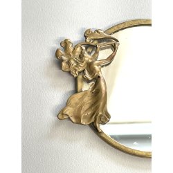 ANTICA piccola SPECCHIERA Art Nouveau LIBERTY da borsetta toeletta OTTONE 1920