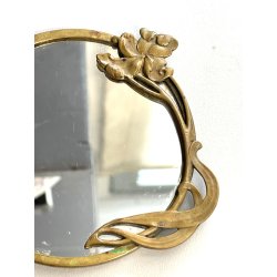 ANTICA piccola SPECCHIERA Art Nouveau LIBERTY da borsetta toeletta OTTONE 1920