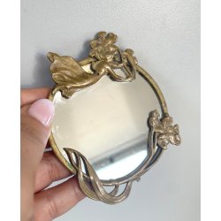 ANTICA piccola SPECCHIERA Art Nouveau LIBERTY da borsetta toeletta OTTONE 1920