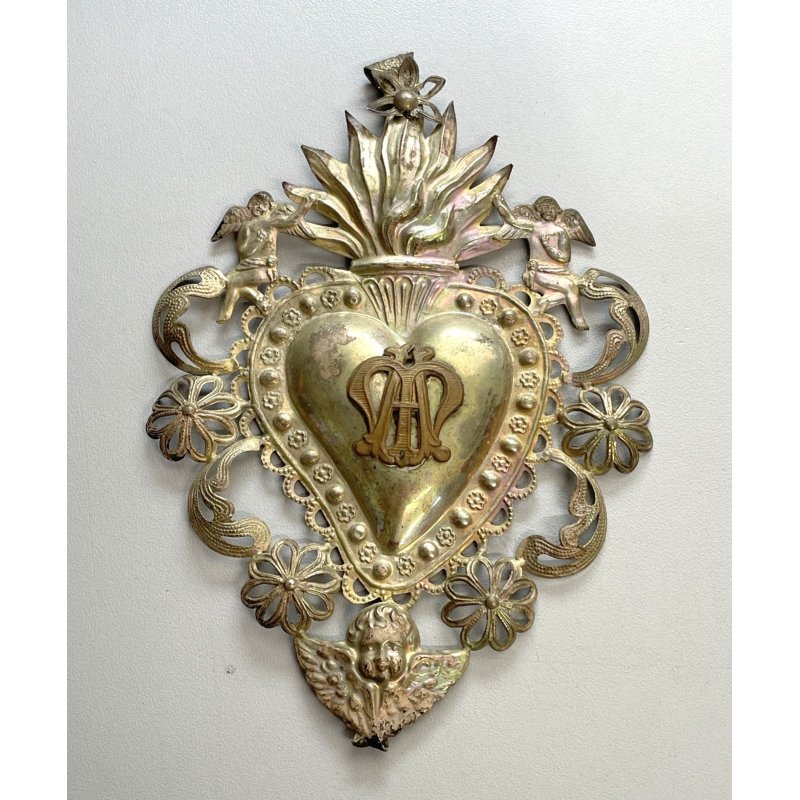 antico grande EX VOTO SACRO CUORE lamierino MARIANO Maria DEVOZIONALE preghiera