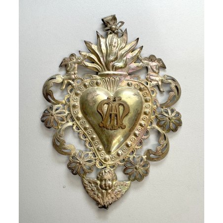 antico grande EX VOTO SACRO CUORE lamierino MARIANO Maria DEVOZIONALE preghiera