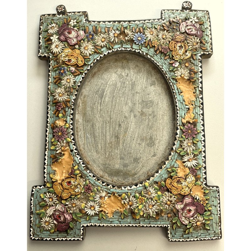 ANTICA CORNICE MICROMOSAICO epoca 1800 stile VITTORIANO h 21,5 cm da restaurare
