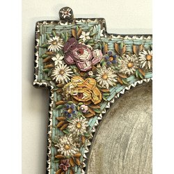 ANTICA CORNICE MICROMOSAICO epoca 1800 stile VITTORIANO h 21,5 cm da restaurare