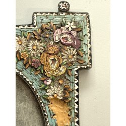 ANTICA CORNICE MICROMOSAICO epoca 1800 stile VITTORIANO h 21,5 cm da restaurare