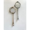 coppia antichi OCCHIALI LORGNETTE MANICO pieghevoli METALLO dorato argentato XIX