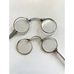 coppia antichi OCCHIALI LORGNETTE MANICO pieghevoli METALLO dorato argentato XIX