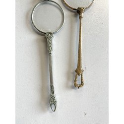 coppia antichi OCCHIALI LORGNETTE MANICO pieghevoli METALLO dorato argentato XIX