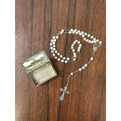 SCATOLA antica con ROSARIO argento 800 PORTA RELIQUIA croce PAPA ricordo ROMA