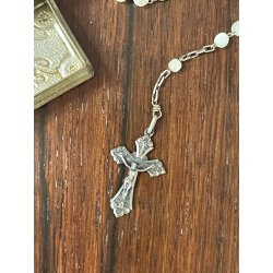 SCATOLA antica con ROSARIO argento 800 PORTA RELIQUIA croce PAPA ricordo ROMA