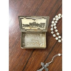 SCATOLA antica con ROSARIO argento 800 PORTA RELIQUIA croce PAPA ricordo ROMA