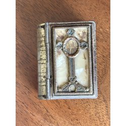 SCATOLA antica con ROSARIO argento 800 PORTA RELIQUIA croce PAPA ricordo ROMA