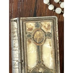 SCATOLA antica con ROSARIO argento 800 PORTA RELIQUIA croce PAPA ricordo ROMA