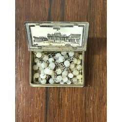 SCATOLA antica con ROSARIO argento 800 PORTA RELIQUIA croce PAPA ricordo ROMA