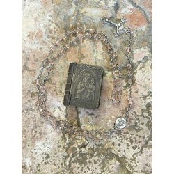 antica LIBRO SCATOLA con ROSARIO argento 800 porta reliquia MADONNA col BAMBINO