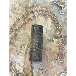 antica LIBRO SCATOLA con ROSARIO argento 800 porta reliquia MADONNA col BAMBINO