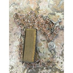 antica LIBRO SCATOLA con ROSARIO argento 800 porta reliquia MADONNA col BAMBINO