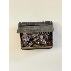 antica LIBRO SCATOLA con ROSARIO argento 800 porta reliquia MADONNA col BAMBINO