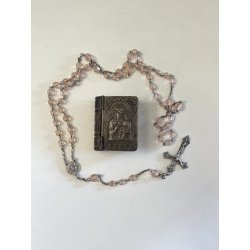 antica LIBRO SCATOLA con ROSARIO argento 800 porta reliquia MADONNA col BAMBINO