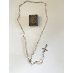 antica LIBRO SCATOLA con ROSARIO argento 800 porta reliquia MADONNA col BAMBINO