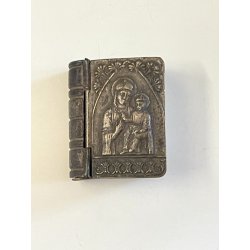 antica LIBRO SCATOLA con ROSARIO argento 800 porta reliquia MADONNA col BAMBINO
