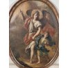 ANTICO QUADRO OVALE DIPINTO OLIO TELA epoca 700 ANGELO CUSTODE BAMBINO CORNICE