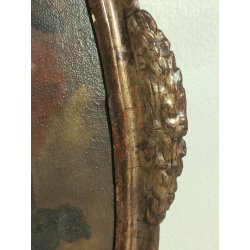 ANTICO QUADRO OVALE DIPINTO OLIO TELA epoca 700 ANGELO CUSTODE BAMBINO CORNICE