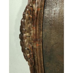 ANTICO QUADRO OVALE DIPINTO OLIO TELA epoca 700 ANGELO CUSTODE BAMBINO CORNICE